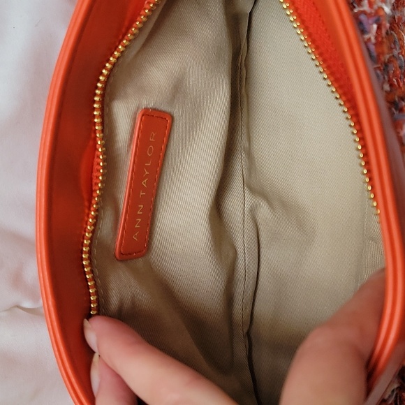ANN TAYLOR Handbags Purse Tweed Frame Clutch Orange Spark - Picture 8 of 8